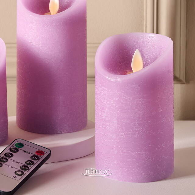Набор свечей с имитацией пламени Шанти 10-15 см, 3 шт, с пультом управления, фиолетовые Peha (Пеха)