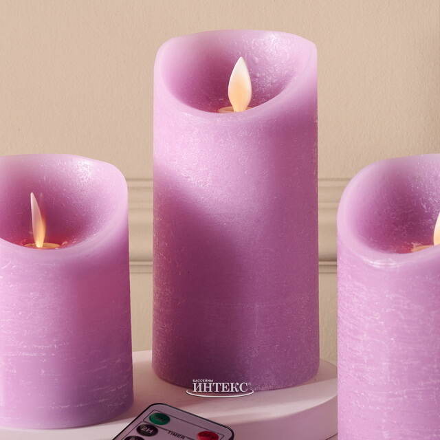 Набор свечей с имитацией пламени Шанти 10-15 см, 3 шт, с пультом управления, фиолетовые Peha (Пеха)