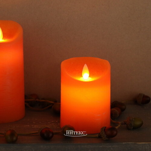 Светодиодная свеча с имитацией пламени 10 см, оранжевая восковая, батарейка Peha