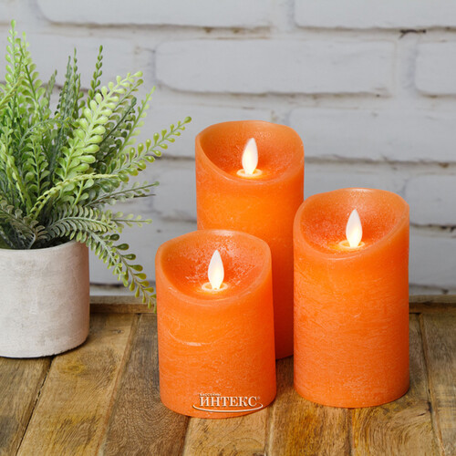 Светодиодная свеча с имитацией пламени 12.5 см, оранжевая восковая, батарейка Peha