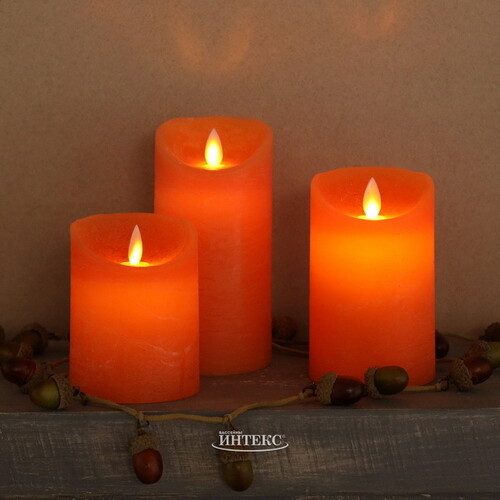 Светодиодная свеча с имитацией пламени 15 см, оранжевая восковая, батарейка Peha