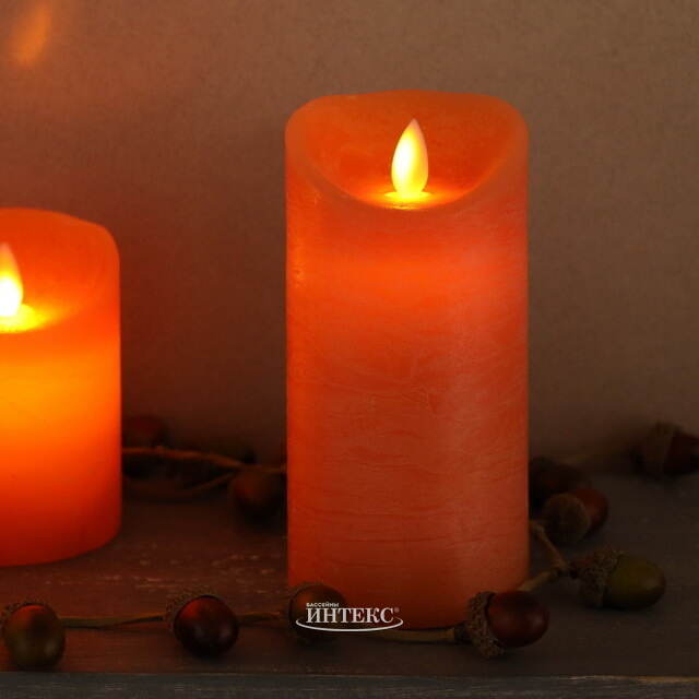 Светодиодная свеча с имитацией пламени 15 см, оранжевая восковая, батарейка Peha