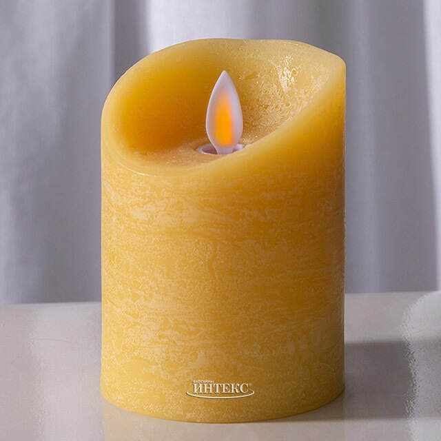 Светодиодная свеча с имитацией пламени 10 см, желтая восковая, батарейка Peha