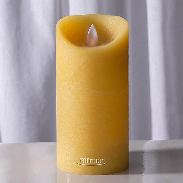 Светодиодная свеча с имитацией пламени 15 см, желтая восковая, батарейка Peha