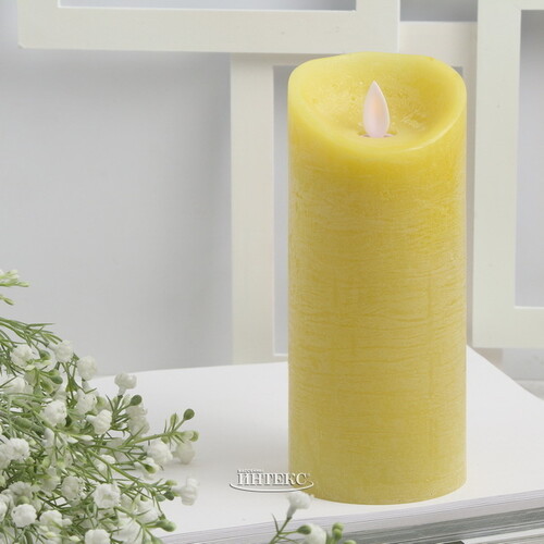 Светодиодная свеча с имитацией пламени 18 см, желтая восковая Peha