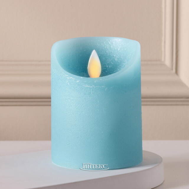Светодиодная свеча с имитацией пламени 10 см, голубая восковая, батарейка Peha (Пеха)