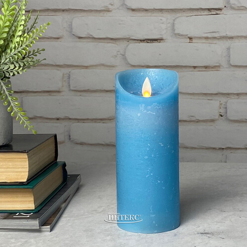 Светодиодная свеча с имитацией пламени Линдис 18 см, голубая, батарейка Peha
