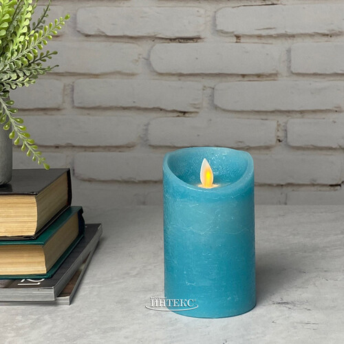 Светодиодная свеча с имитацией пламени Линдис 12.5 см, голубая восковая, батарейка Peha