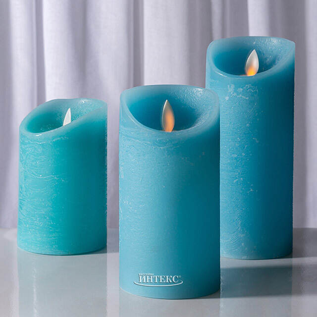 Светодиодная свеча с имитацией пламени Линдис 15 см, голубая, батарейка Peha