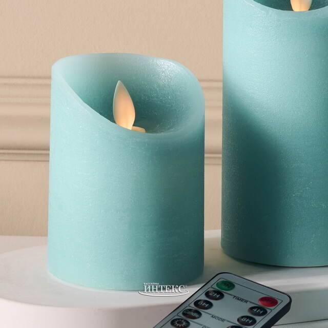 Набор свечей с имитацией пламени Ленорра Шанти 10-15 см, 3 шт, бирюзовые, с пультом управления Peha (Пеха)