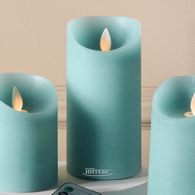 Набор свечей с имитацией пламени Ленорра Шанти 10-15 см, 3 шт, бирюзовые, с пультом управления Peha (Пеха)