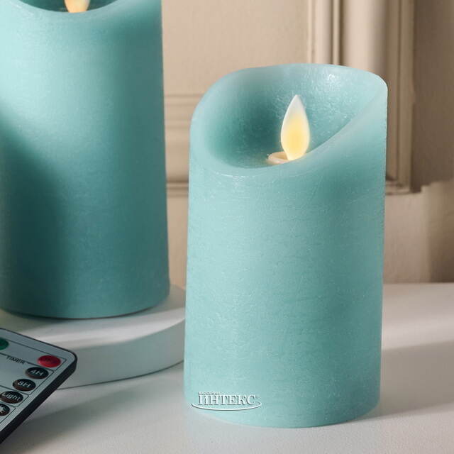 Набор свечей с имитацией пламени Ленорра Шанти 10-15 см, 3 шт, бирюзовые, с пультом управления Peha (Пеха)