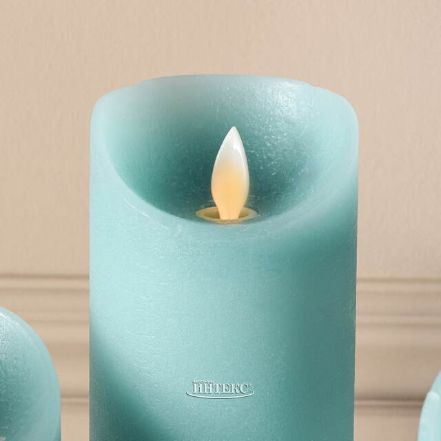 Набор свечей с имитацией пламени Ленорра Шанти 10-15 см, 3 шт, бирюзовые, с пультом управления Peha (Пеха)