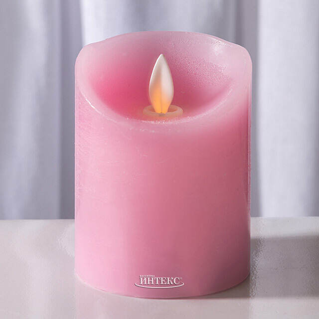 Светодиодная свеча с имитацией пламени 10 см, розовая восковая, батарейка Peha (Пеха)