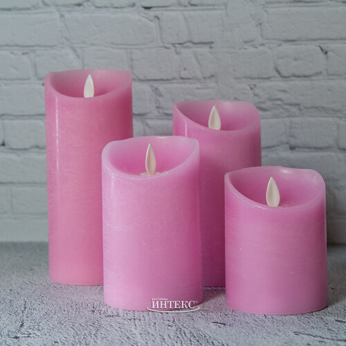 Светодиодная свеча с имитацией пламени 10 см, розовая восковая, батарейка Peha