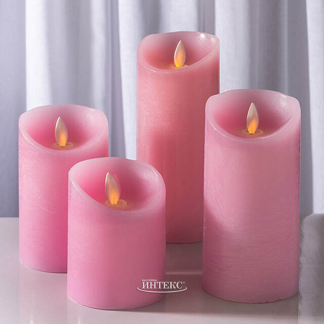 Светодиодная свеча с имитацией пламени 15 см, розовая восковая, батарейка Peha