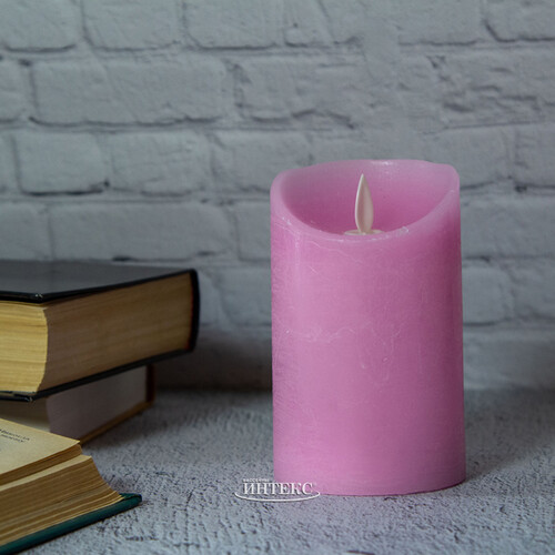 Светодиодная свеча с имитацией пламени 12.5 см, розовая восковая, батарейка Peha