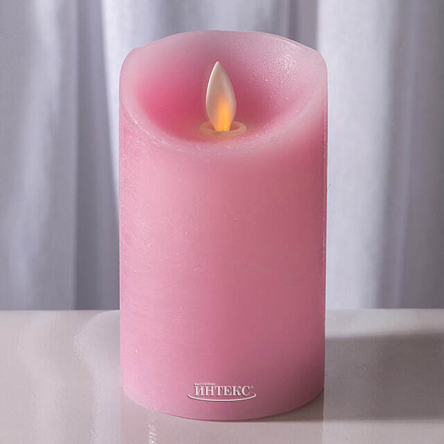 Светодиодная свеча с имитацией пламени 15 см, розовая восковая, батарейка Peha