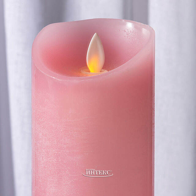 Светодиодная свеча с имитацией пламени 18 см, розовая восковая, батарейка Peha