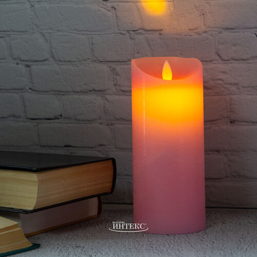 Светодиодная свеча с имитацией пламени 18 см, розовая восковая, батарейка Peha