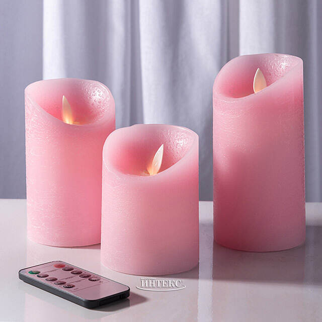 Набор свечей с имитацией пламени Ленорра Шанти 10-15 см, 3 шт, розовые, с пультом управления Peha (Пеха)
