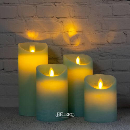 Светодиодная свеча с имитацией пламени 10 см, мятная восковая, батарейка Peha