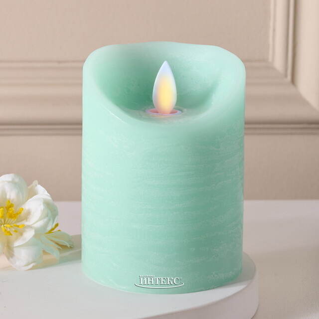 Светодиодная свеча с имитацией пламени 10 см, светло-мятная восковая, батарейка Peha (Пеха)