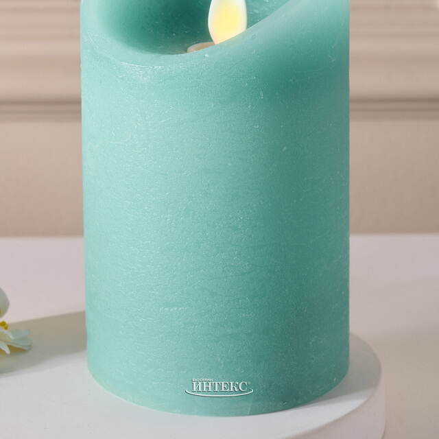 Светодиодная свеча с имитацией пламени 12.5 см, темно-мятная восковая, батарейка Peha (Пеха)