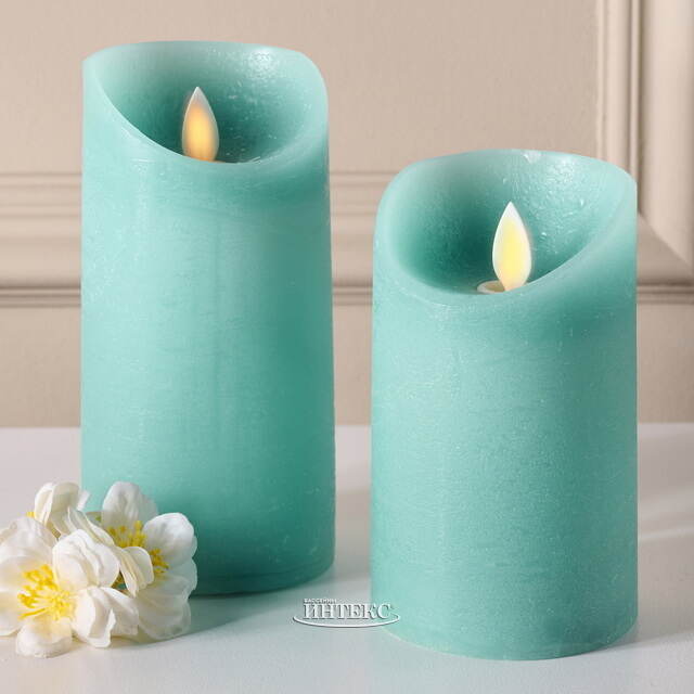 Светодиодная свеча с имитацией пламени 15 см, темно-мятная восковая, батарейка Peha (Пеха)