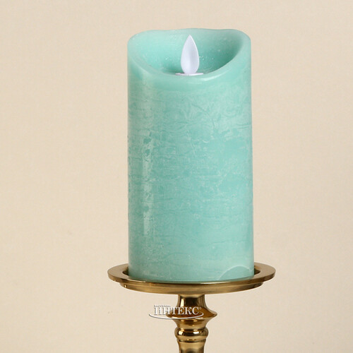 Светодиодная свеча с имитацией пламени 15 см, мятная восковая, батарейка Peha