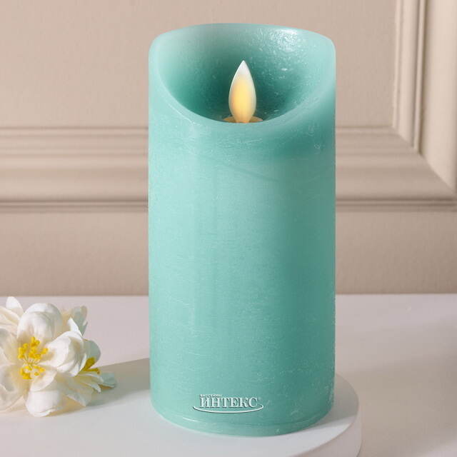 Светодиодная свеча с имитацией пламени 15 см, темно-мятная восковая, батарейка Peha (Пеха)