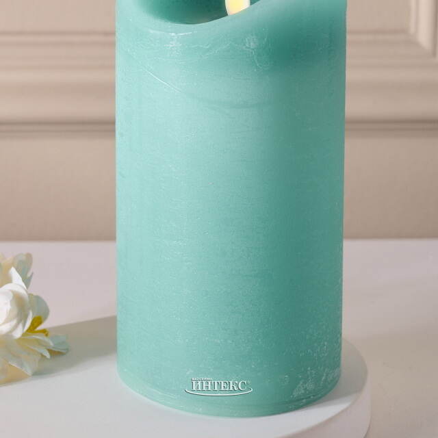 Светодиодная свеча с имитацией пламени 15 см, темно-мятная восковая, батарейка Peha (Пеха)