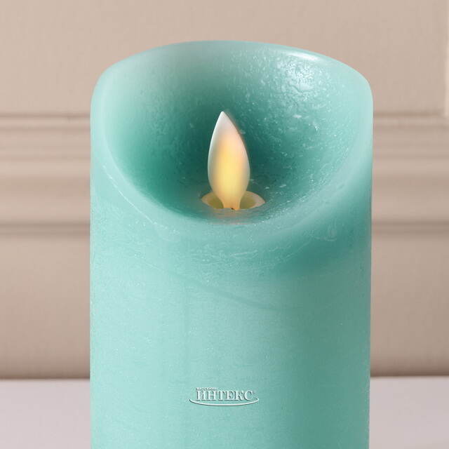 Светодиодная свеча с имитацией пламени 15 см, темно-мятная восковая, батарейка Peha (Пеха)