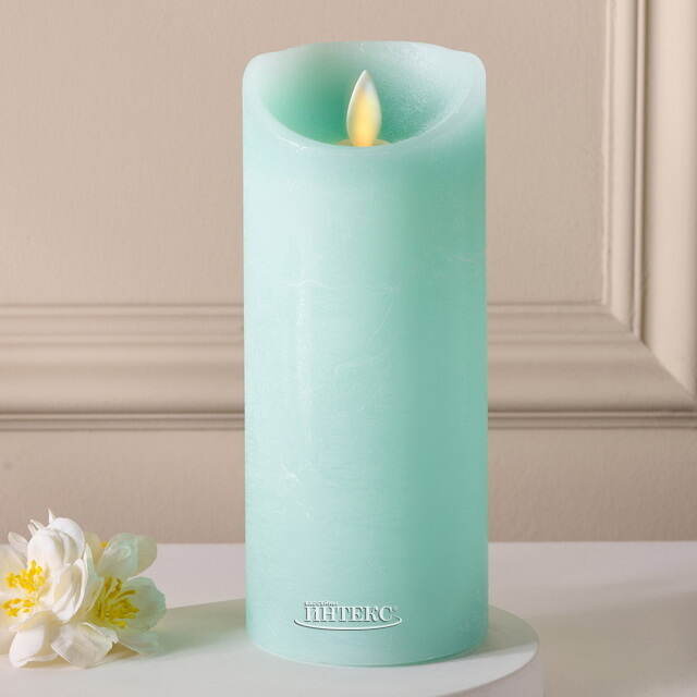 Светодиодная свеча с имитацией пламени 18 см, светло-мятная восковая, батарейка Peha (Пеха)