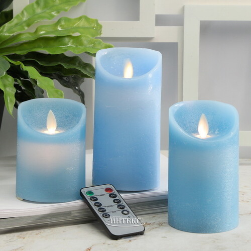 Набор свечей с имитацией пламени Ленорра Magic Flame 10-15 см, 3 шт, небесно-голубые, с пультом управления Peha