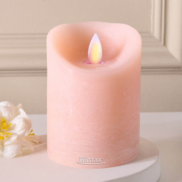Светодиодная свеча с имитацией пламени 10 см, коралловая восковая, батарейка Peha (Пеха)