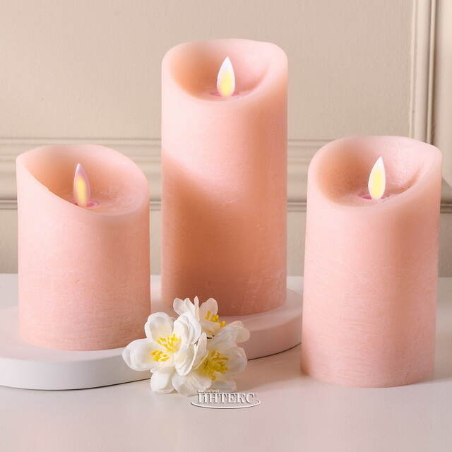 Светодиодная свеча с имитацией пламени 12.5 см, коралловая восковая, батарейка Peha (Пеха)