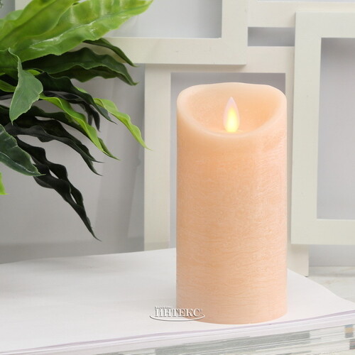 Светодиодная свеча с имитацией пламени 15 см, коралловая восковая, батарейка Peha