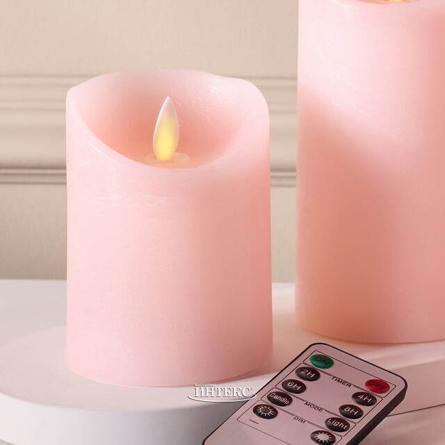 Набор свечей с имитацией пламени Флэйм 12-17 см, 3 шт, с пультом управления, коралловые, восковые Peha (Пеха)