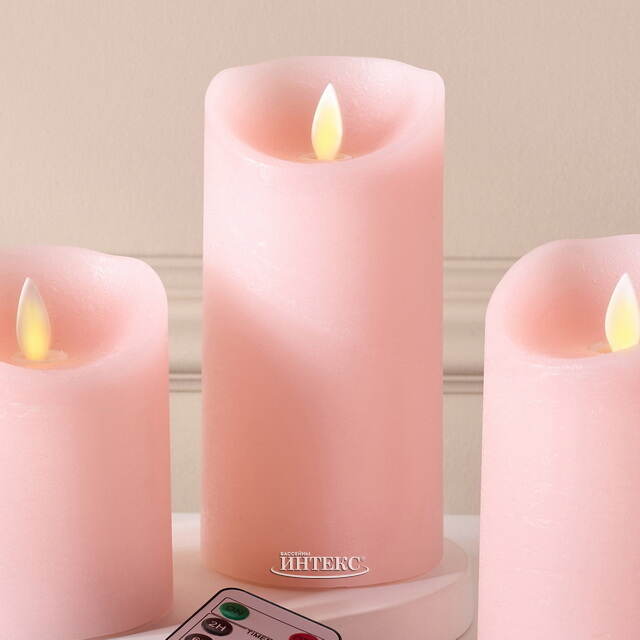 Набор свечей с имитацией пламени Флэйм 12-17 см, 3 шт, с пультом управления, коралловые, восковые Peha (Пеха)