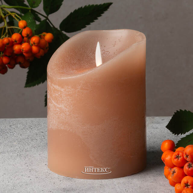 Светодиодная свеча с имитацией пламени 10 см, персиковая восковая Peha