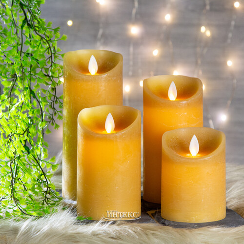 Светодиодная свеча с имитацией пламени 10 см, охровая восковая Peha