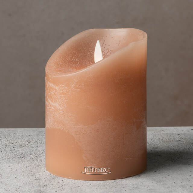 Светодиодная свеча с имитацией пламени 10 см, персиковая восковая Peha