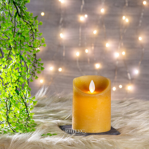 Светодиодная свеча с имитацией пламени 10 см, охровая восковая Peha