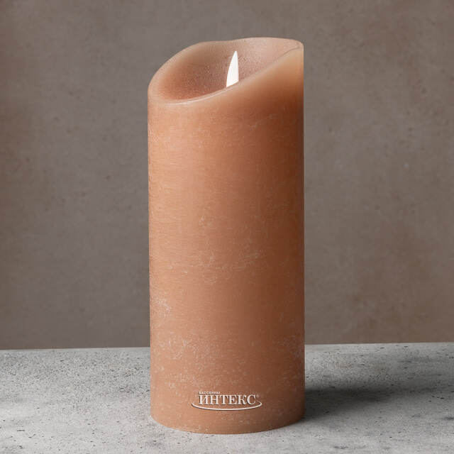 Светодиодная свеча с имитацией пламени 18 см, персиковая восковая Peha