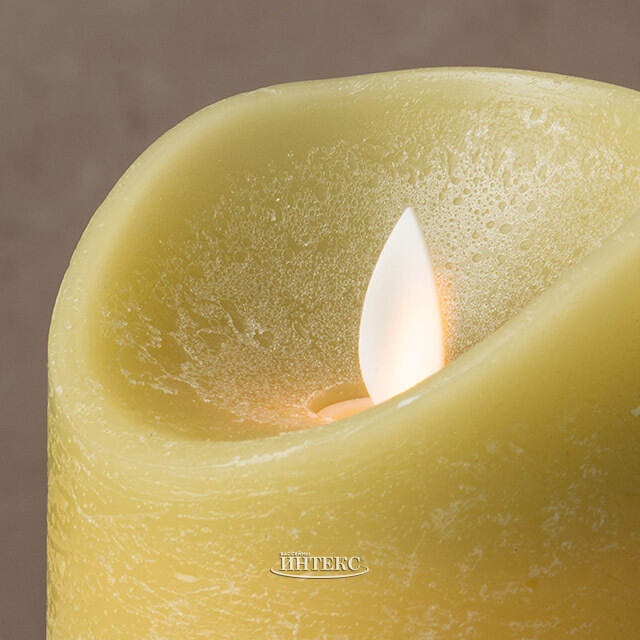 Светодиодная свеча с имитацией пламени 10 см, зеленая восковая, батарейка Peha (Пеха)