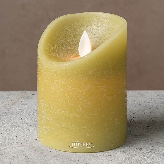 Светодиодная свеча с имитацией пламени 10 см, зеленая восковая, батарейка Peha (Пеха)