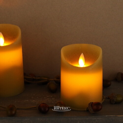 Светодиодная свеча с имитацией пламени 10 см, зеленая восковая, батарейка Peha