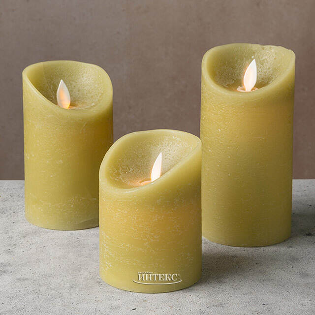 Светодиодная свеча с имитацией пламени 15 см, зеленая восковая, батарейка Peha