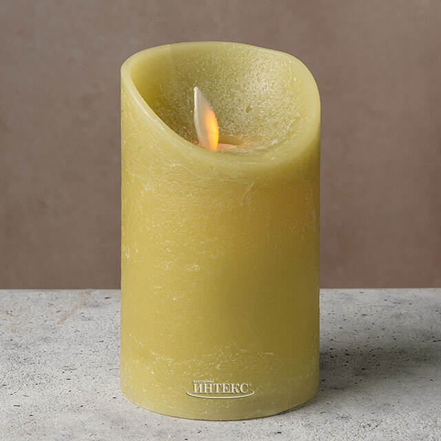 Светодиодная свеча с имитацией пламени 12.5 см, зеленая восковая, батарейка Peha (Пеха)